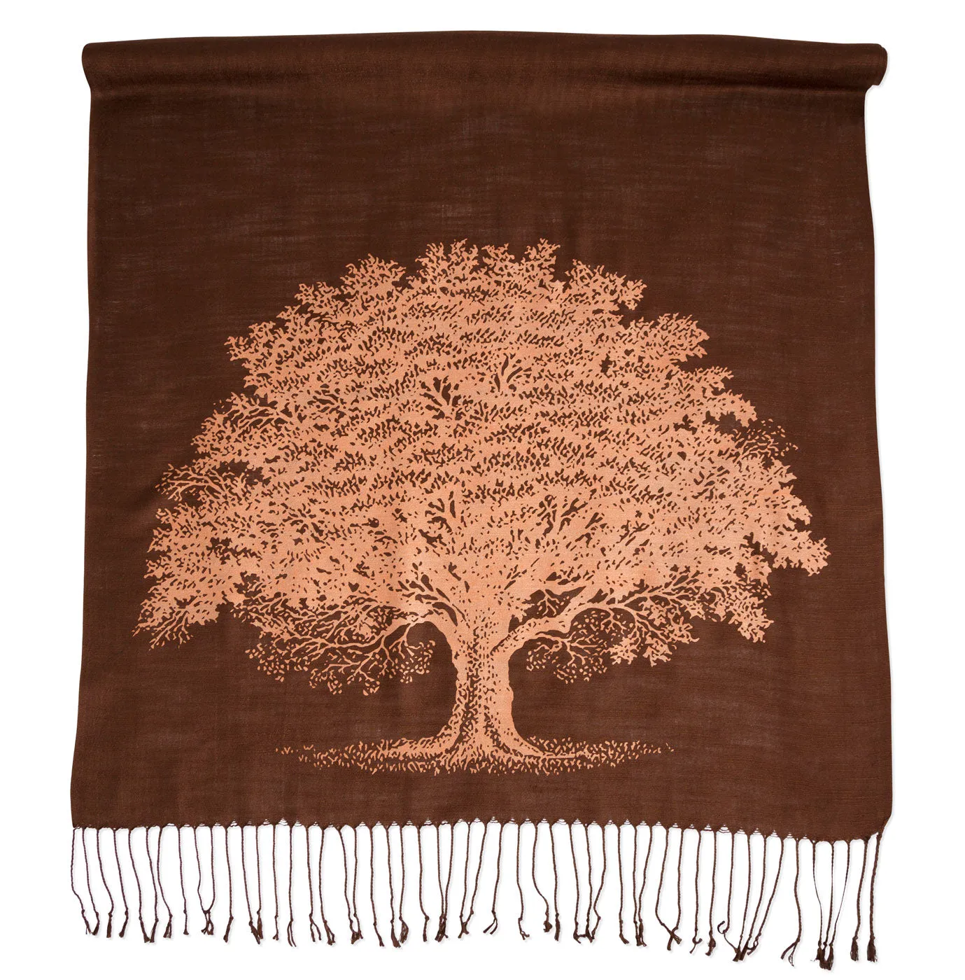 Oak Tree Scarf, Tree Silhouette Linen-Weave Pashmina