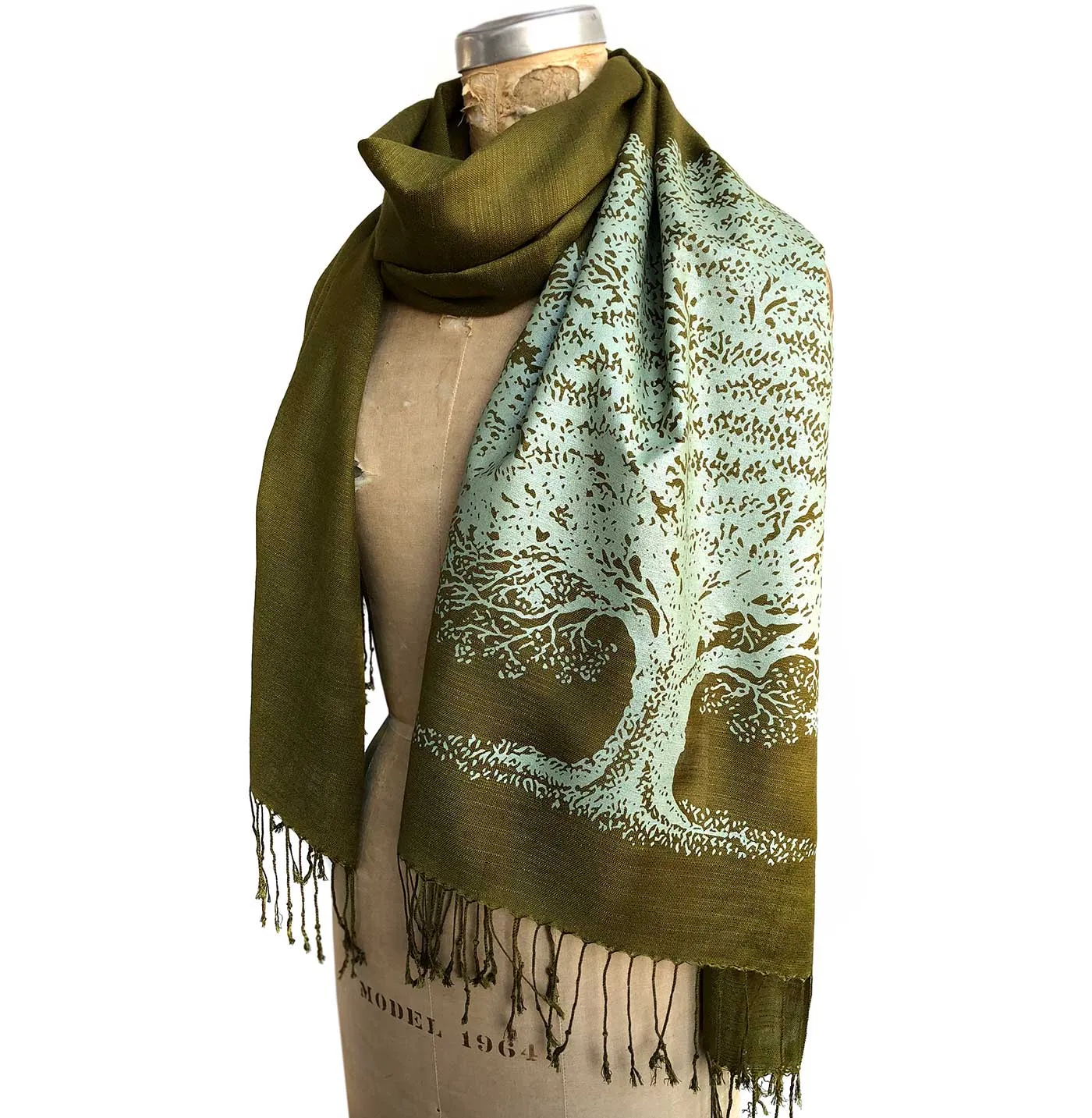 Oak Tree Scarf, Tree Silhouette Linen-Weave Pashmina