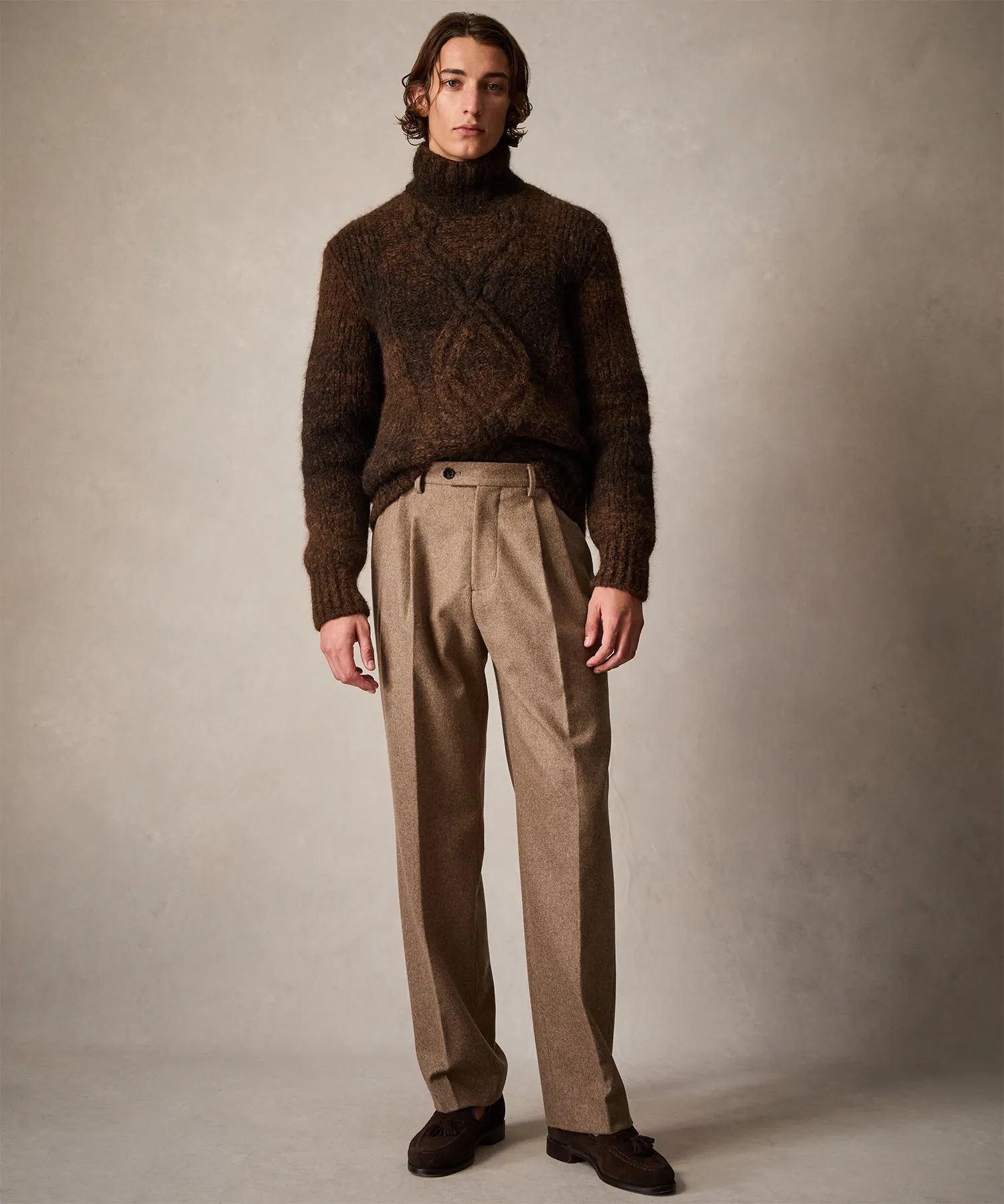 Ombre Cable Knit Turtleneck Sweater in Umber