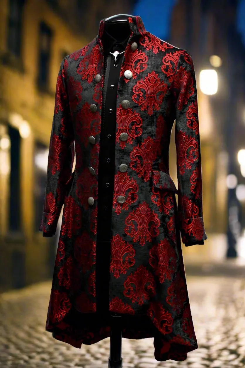 ORDER OF THE DRAGON COAT - BLACK AND RED VELVET BROCADE