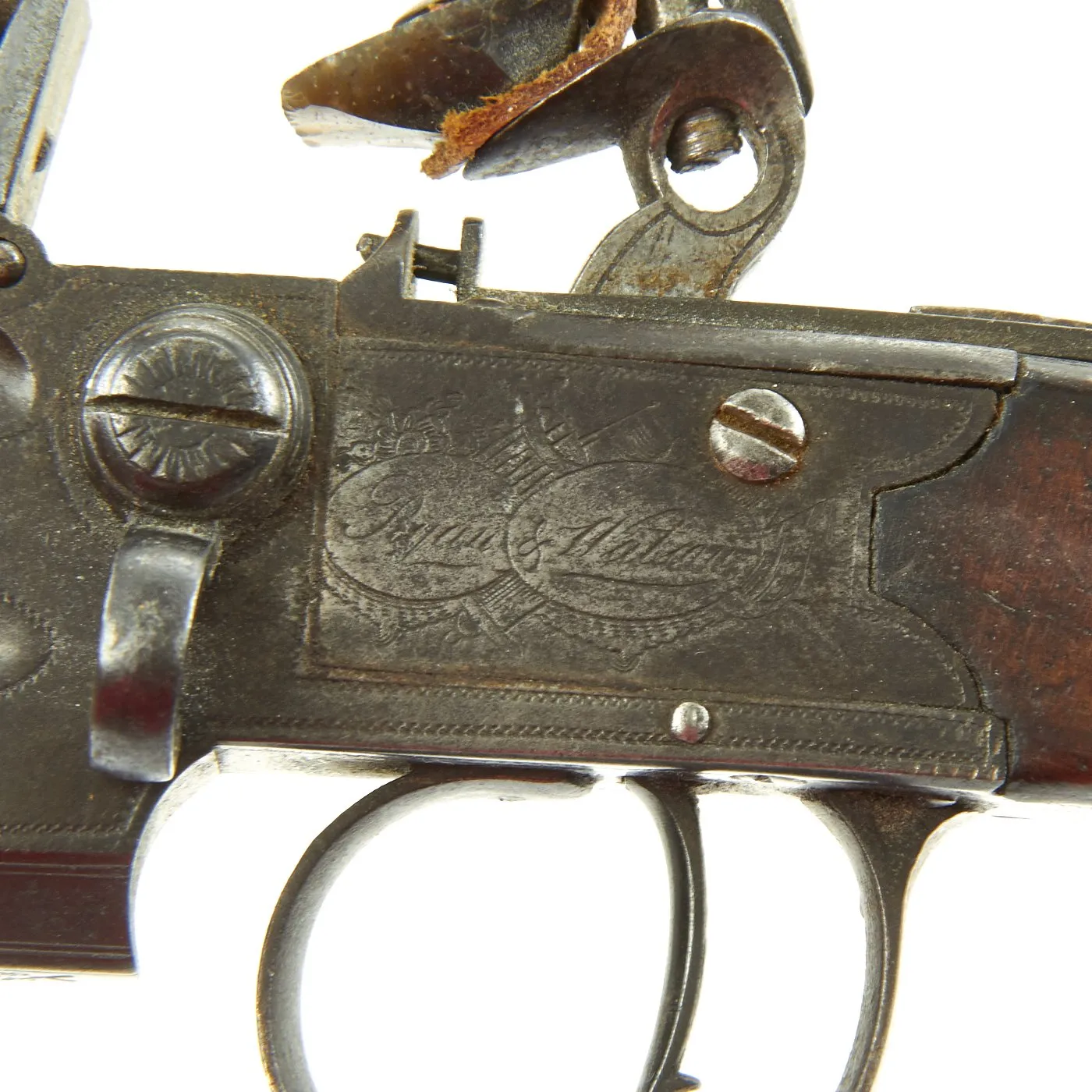 Original British Over & Under Flintlock Double Barrel Tap Action Pistol by Ryan & Watson c. 1770 - 1795