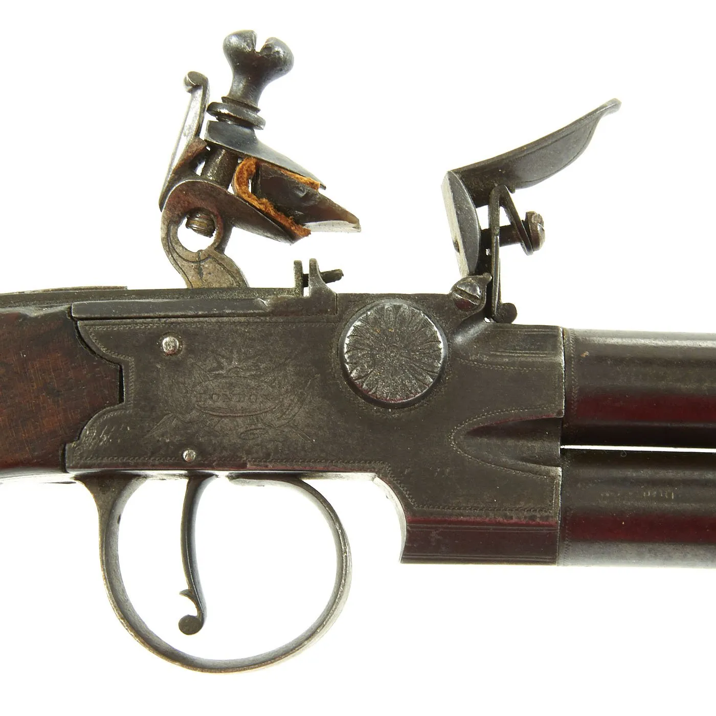 Original British Over & Under Flintlock Double Barrel Tap Action Pistol by Ryan & Watson c. 1770 - 1795