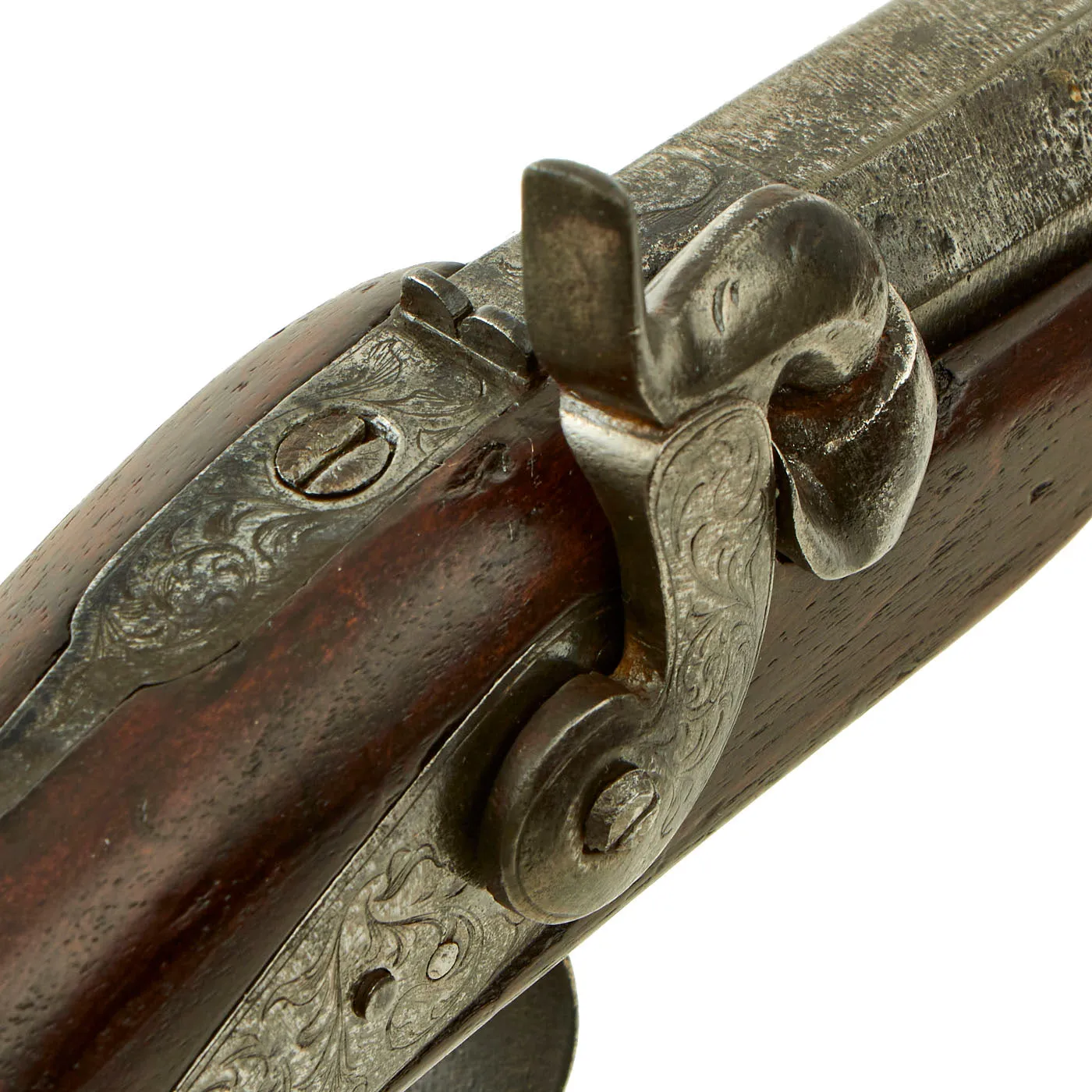 Original French Silver Mounted English Style Percussion Pistol with Huge .75” Man-Stopping Rifled Barrel - circa 1840