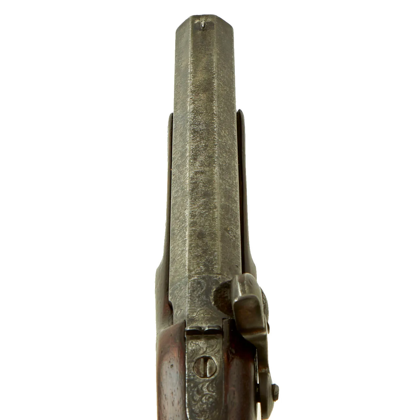 Original French Silver Mounted English Style Percussion Pistol with Huge .75” Man-Stopping Rifled Barrel - circa 1840