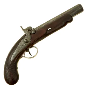 Original French Silver Mounted English Style Percussion Pistol with Huge .75” Man-Stopping Rifled Barrel - circa 1840