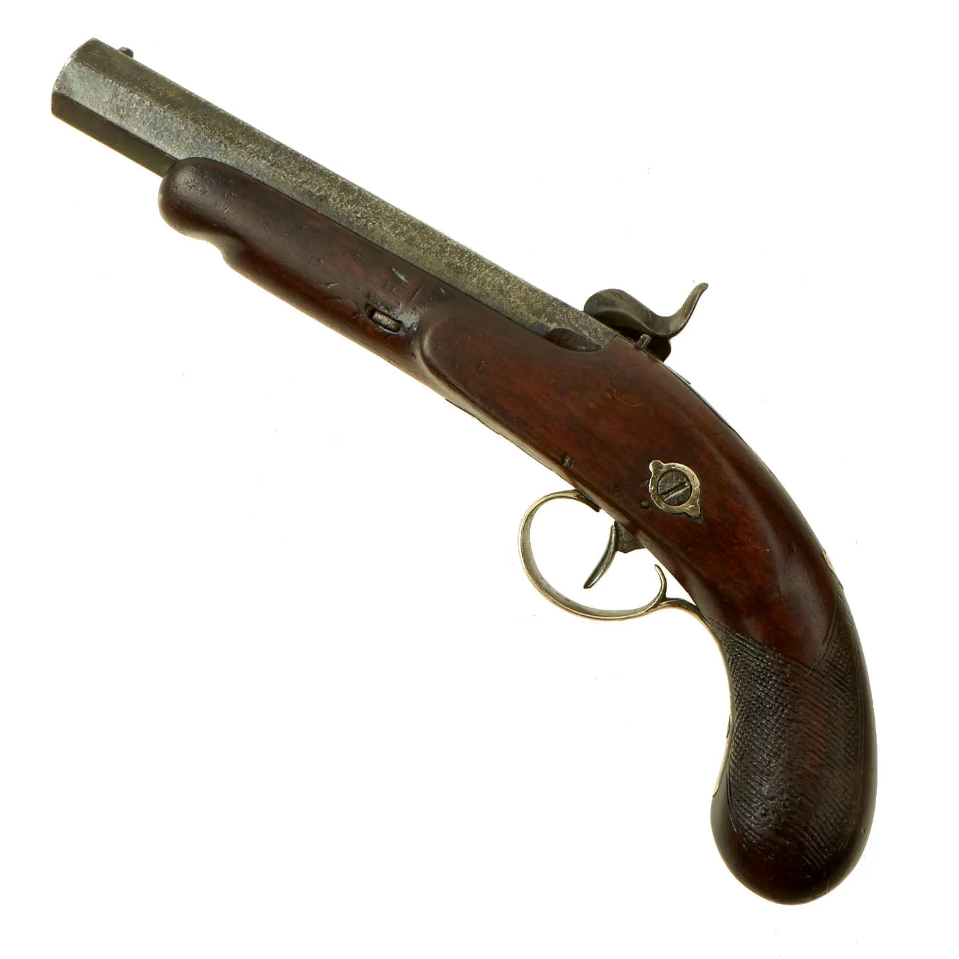 Original French Silver Mounted English Style Percussion Pistol with Huge .75” Man-Stopping Rifled Barrel - circa 1840