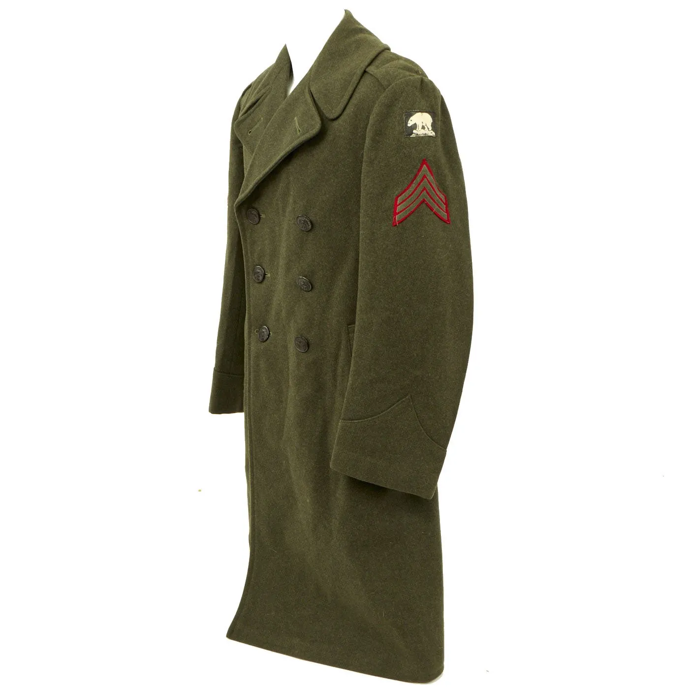 Original U.S. WWII USMC Defense of Iceland Polar Bear Patched Winter Service Uniform Overcoat - As Seen in Book