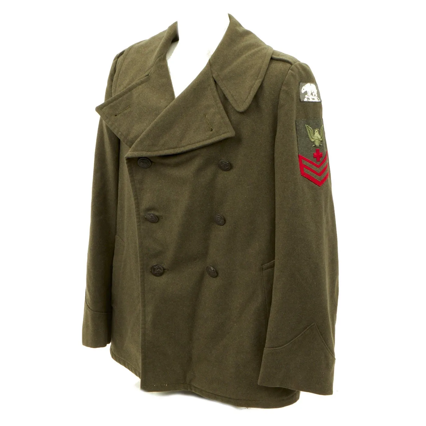 Original U.S. WWII USMC Defense of Iceland Polar Bear Patched Winter Service Uniform Shortened Overcoat - As Seen in Book