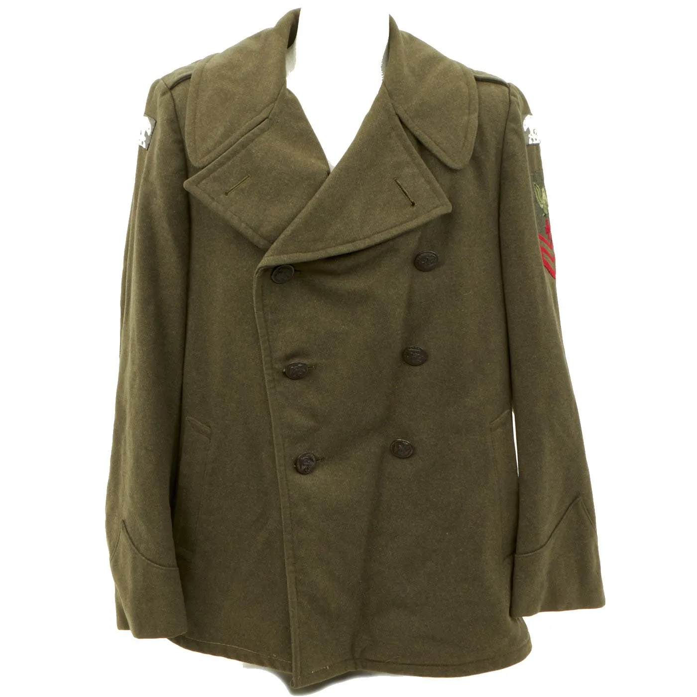 Original U.S. WWII USMC Defense of Iceland Polar Bear Patched Winter Service Uniform Shortened Overcoat - As Seen in Book