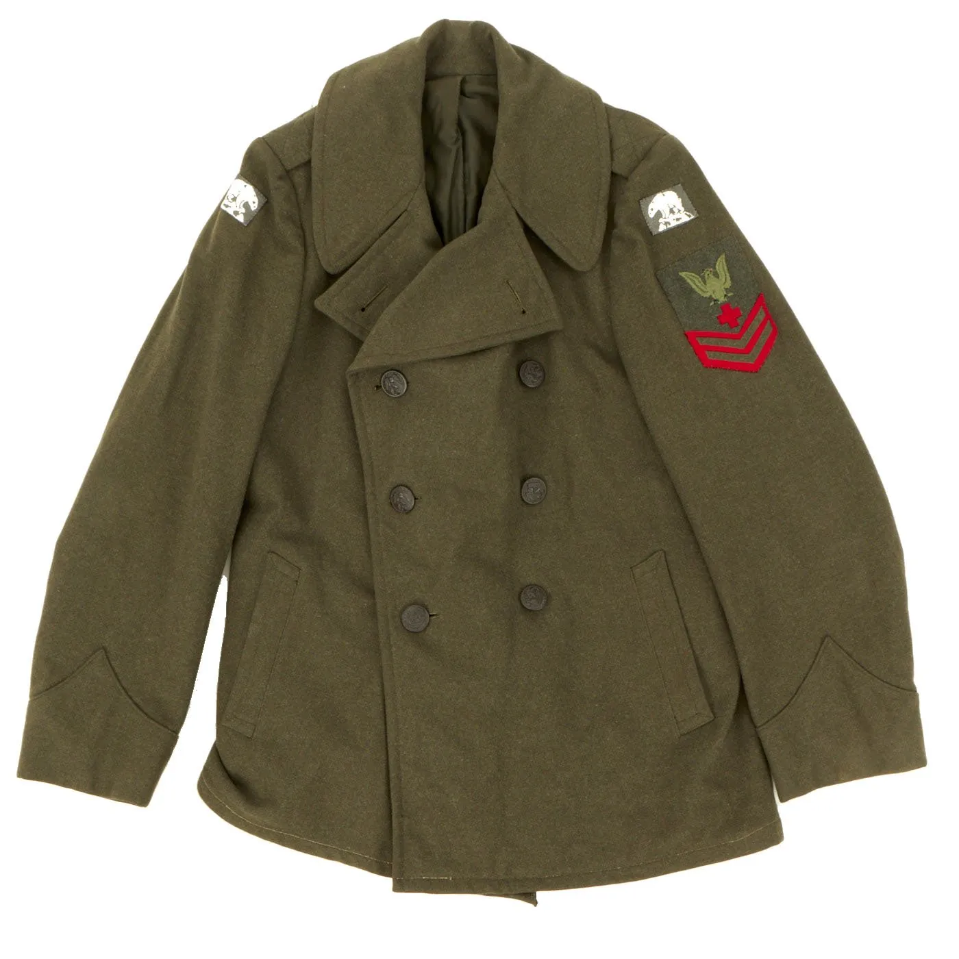 Original U.S. WWII USMC Defense of Iceland Polar Bear Patched Winter Service Uniform Shortened Overcoat - As Seen in Book