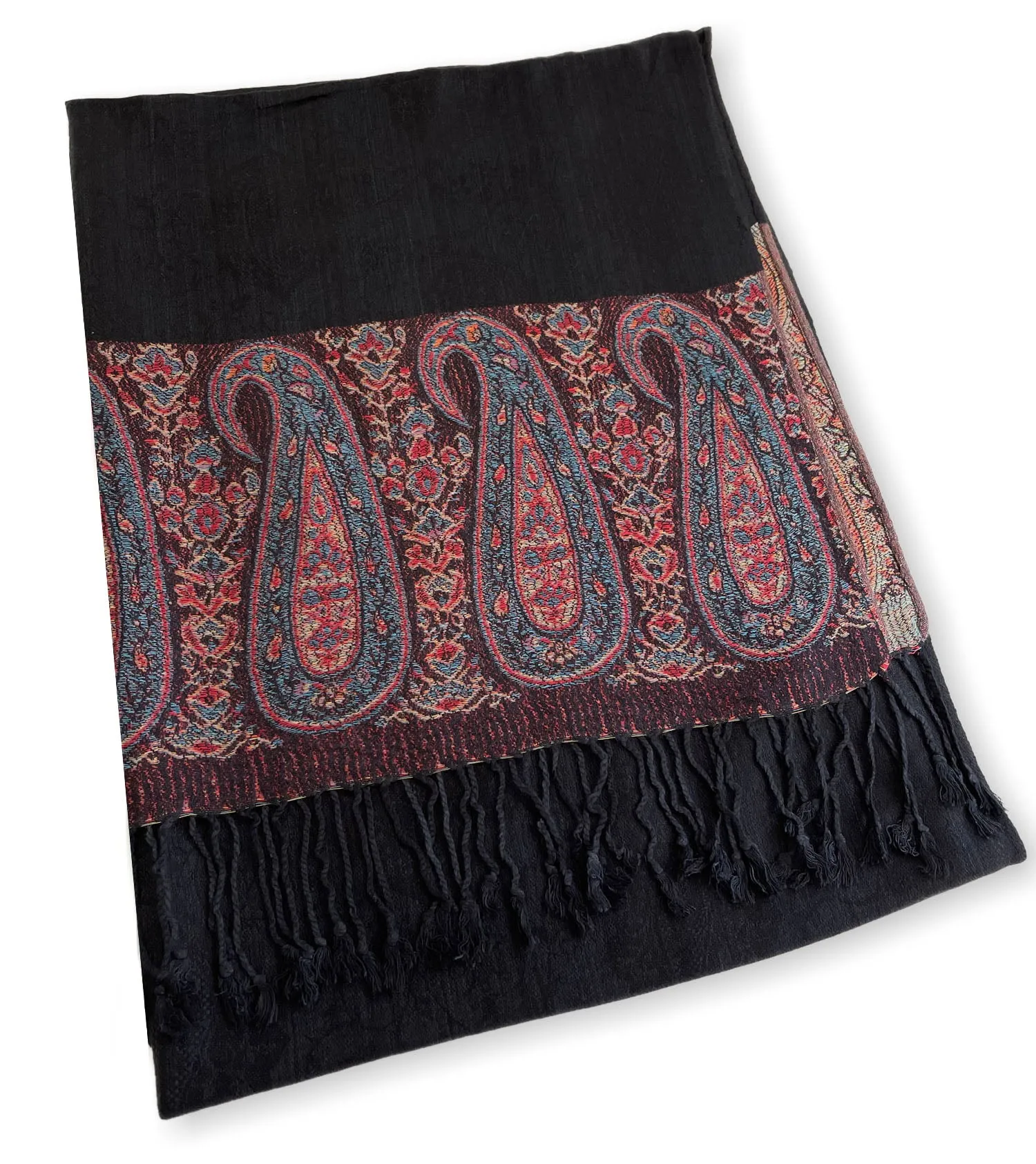 PAISLEY PRINT BLACK LIGHTWEIGHT PASHMINA SHAWL SCARF