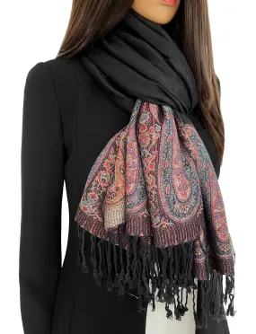 PAISLEY PRINT BLACK LIGHTWEIGHT PASHMINA SHAWL SCARF