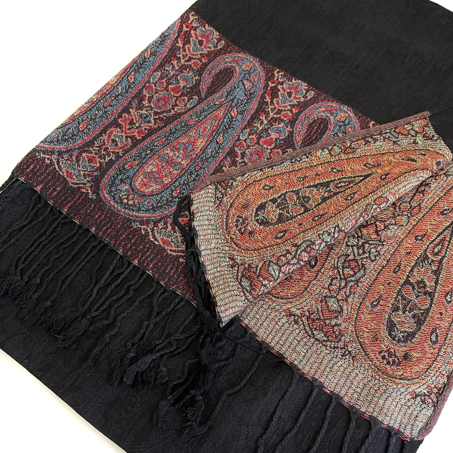 PAISLEY PRINT BLACK LIGHTWEIGHT PASHMINA SHAWL SCARF