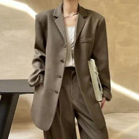 Patchwork Button Blazers For Women Notched Collar Long Sleeve Casual Loose Chic Solid Blazer Female Fashion Clothes