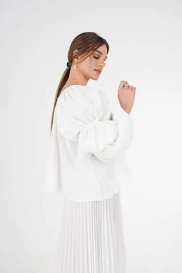 Phebe Pleated Blouse With Puff Sleeves