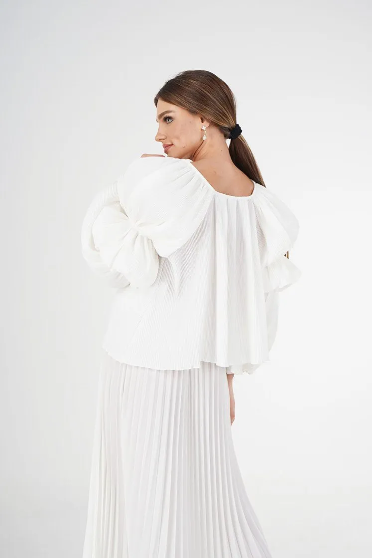 Phebe Pleated Blouse With Puff Sleeves