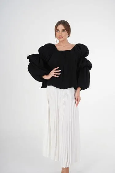 Phebe Pleated Blouse With Puff Sleeves