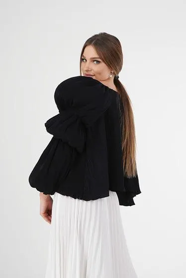 Phebe Pleated Blouse With Puff Sleeves