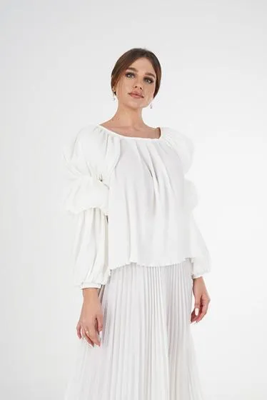 Phebe Pleated Blouse With Puff Sleeves