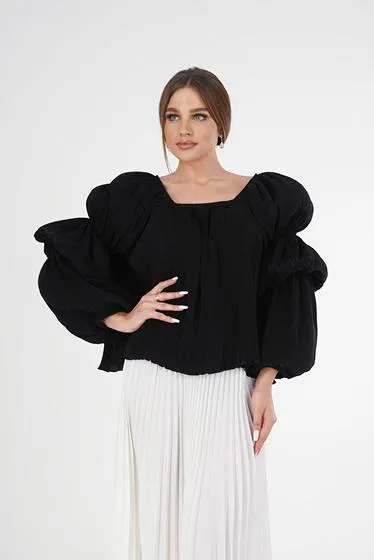 Phebe Pleated Blouse With Puff Sleeves