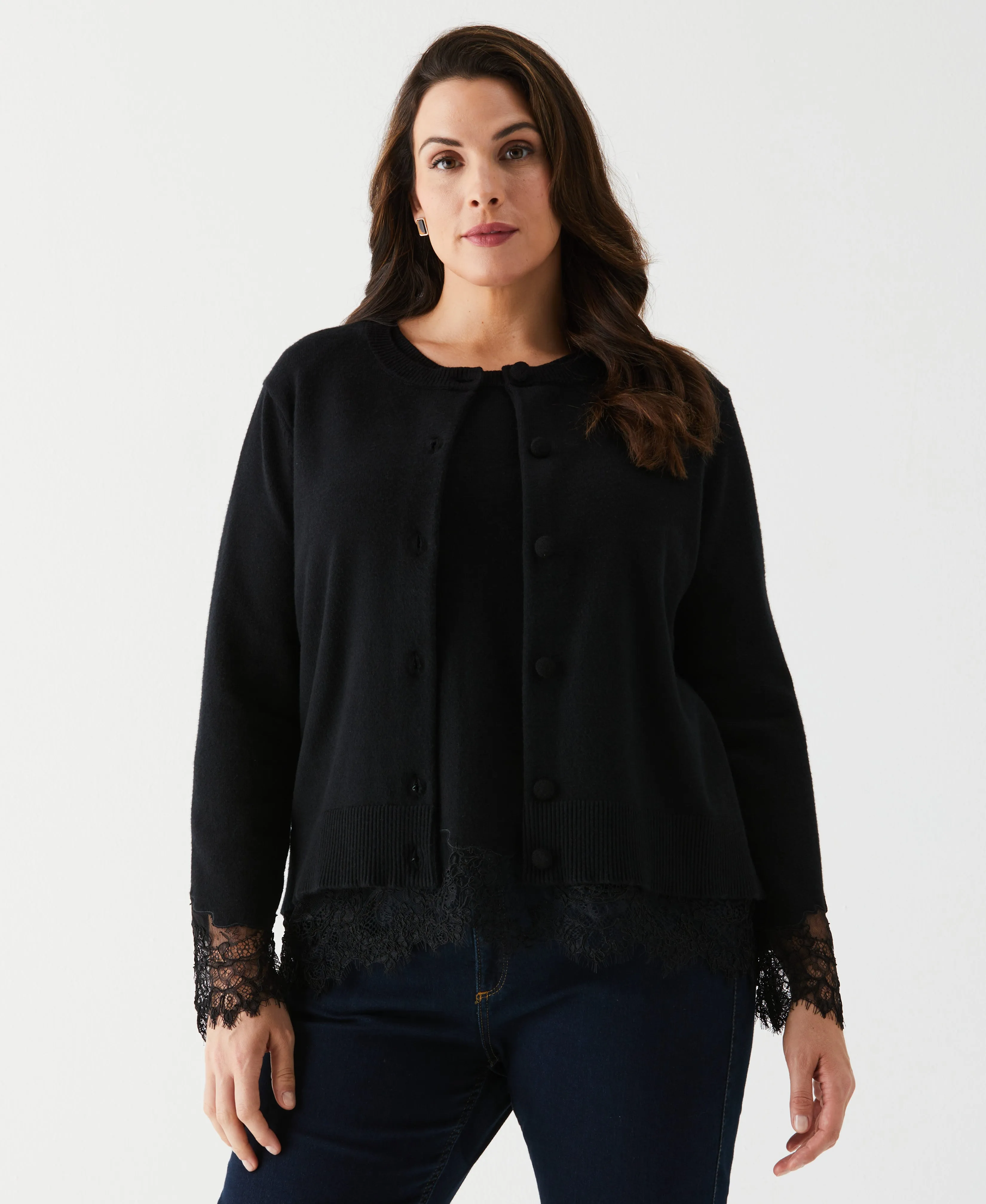 Plus Size Lace Trim Cardigan Set