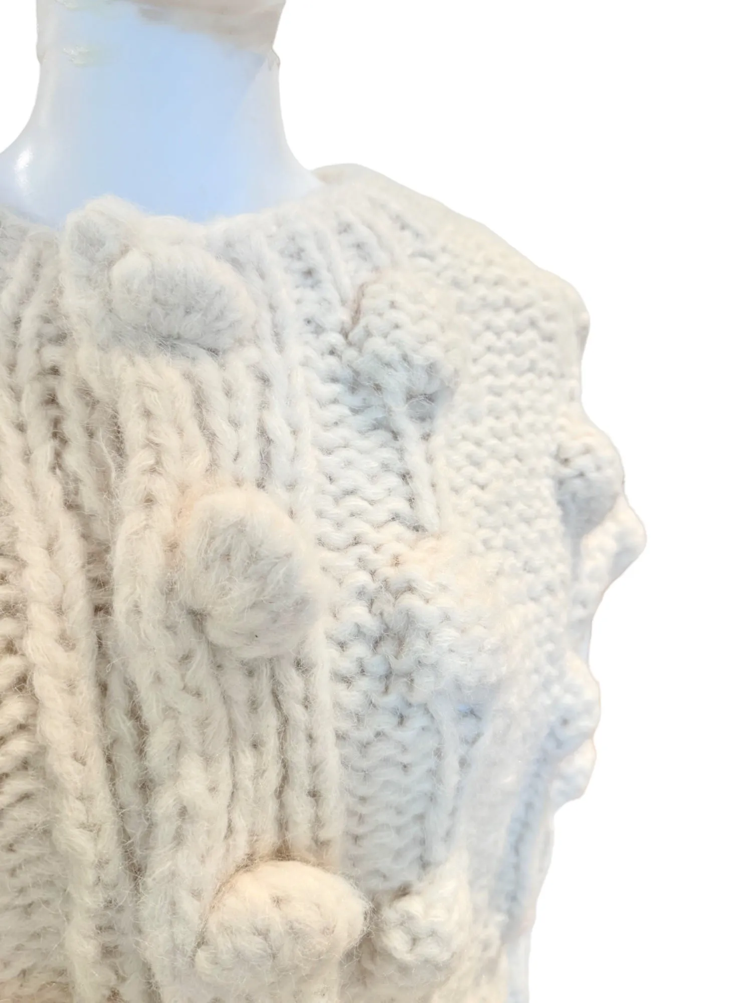 Pom Pom Cable Knit Cardigan | White