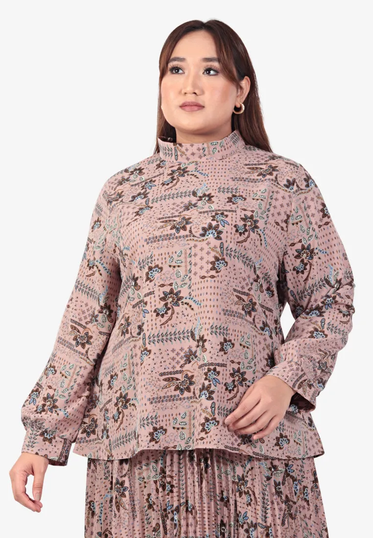 Putrika Raya Two Way Pleated Kurung Set - Rosy Brown