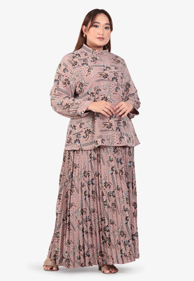 Putrika Raya Two Way Pleated Kurung Set - Rosy Brown