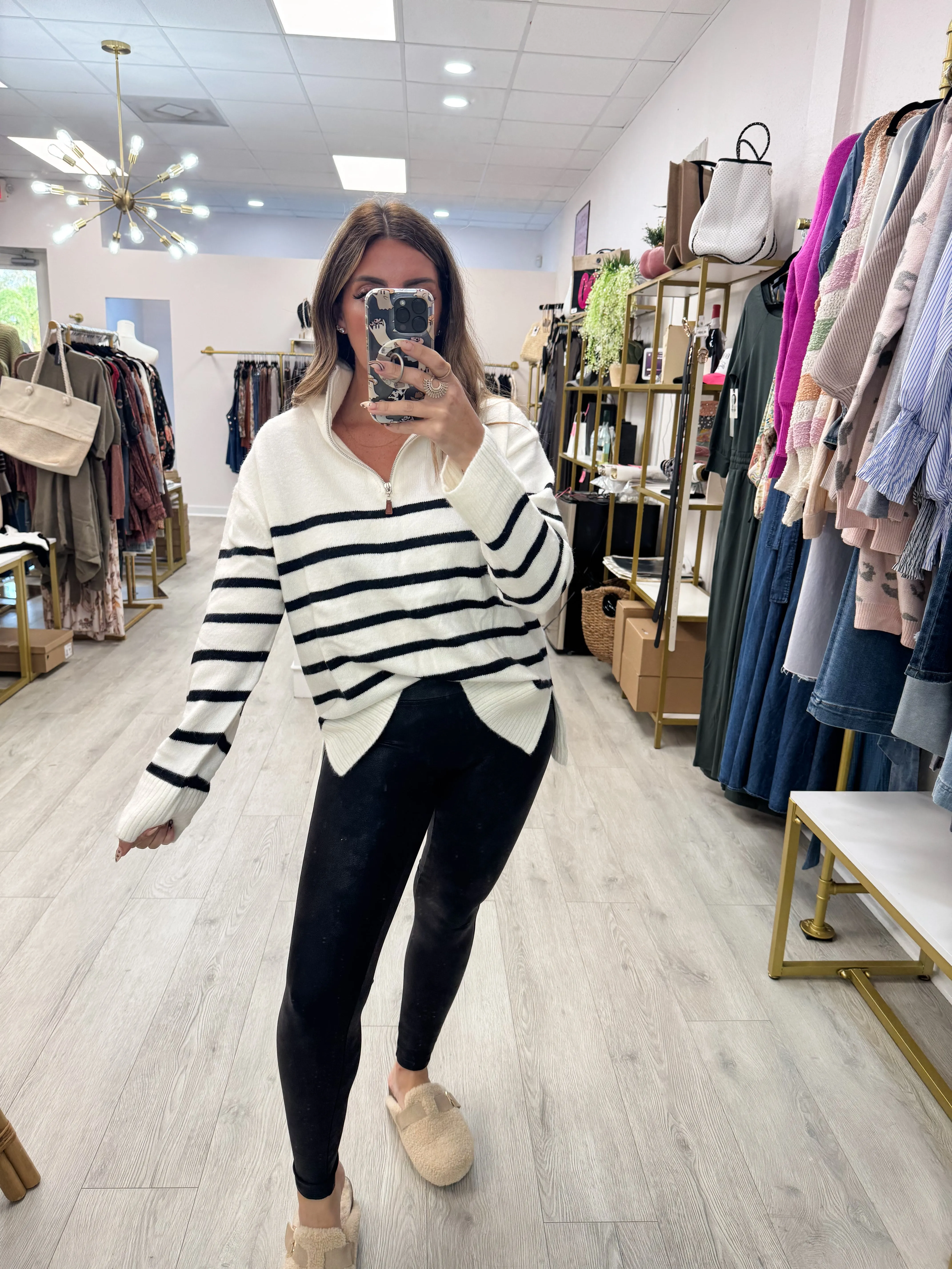 Quarter Zip Striped Pullover