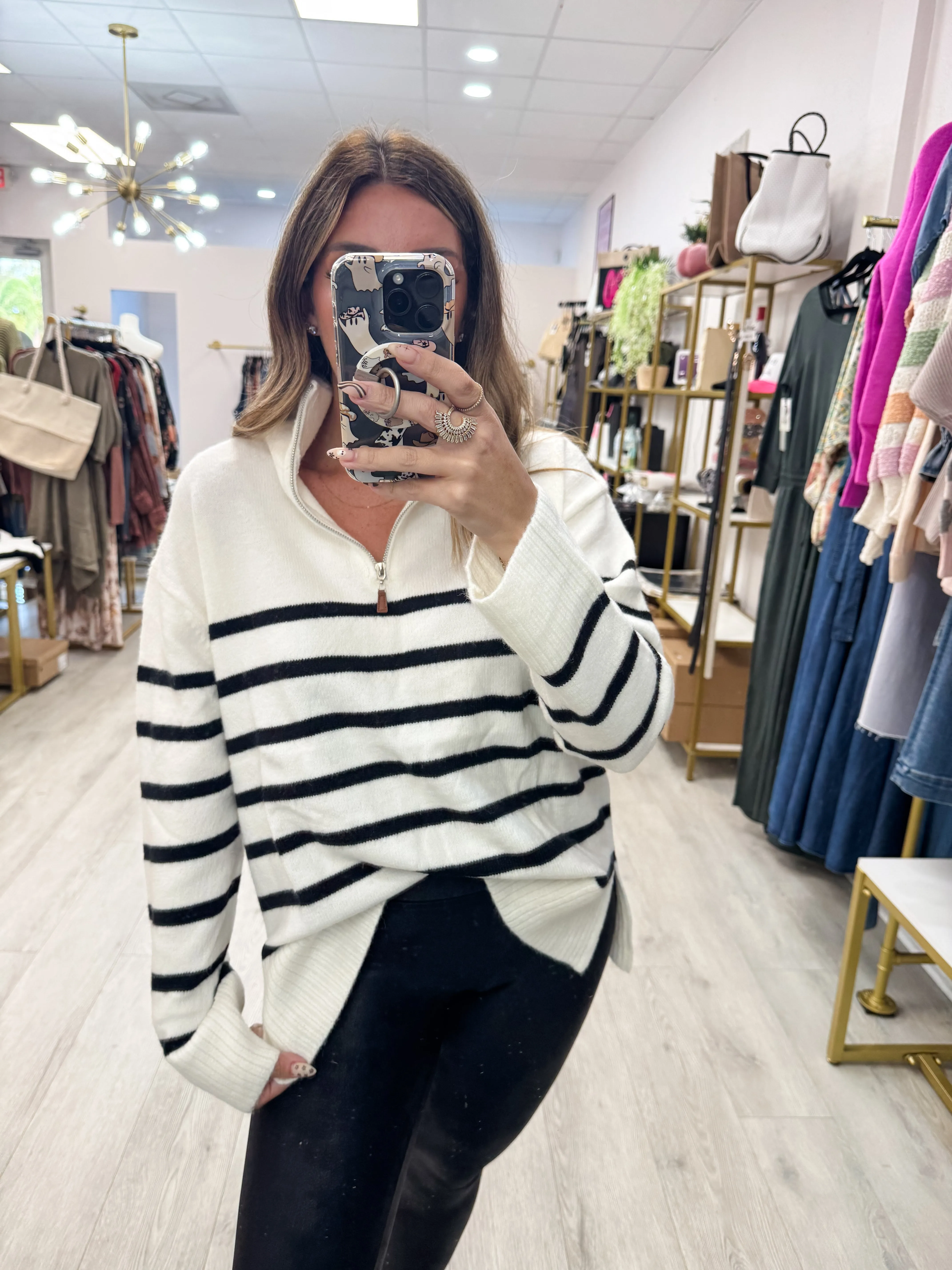 Quarter Zip Striped Pullover