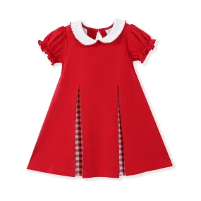 Red gingham pleat dress