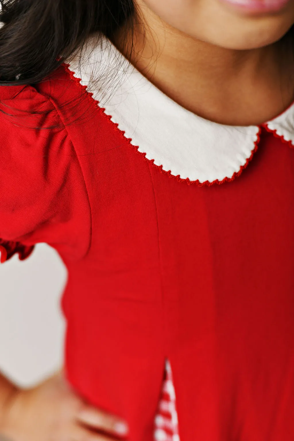 Red gingham pleat dress