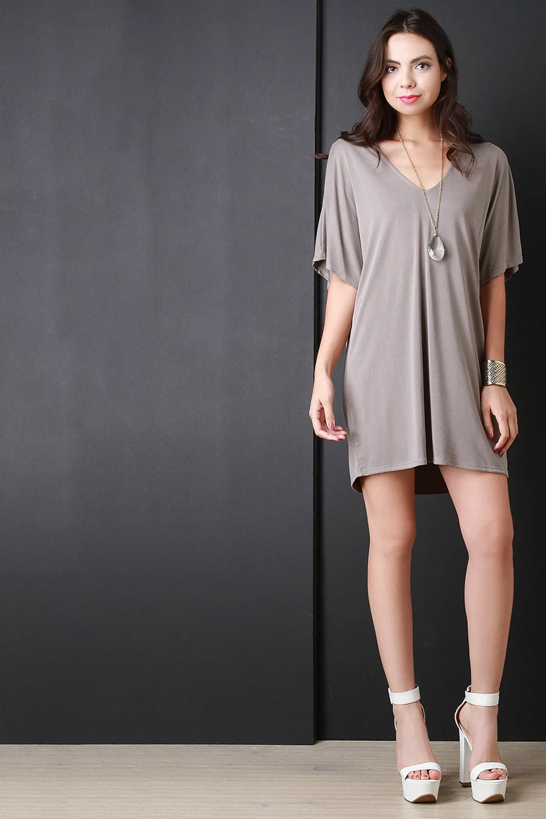 Relaxed Fit Dolman Sleeves Deep V Dress