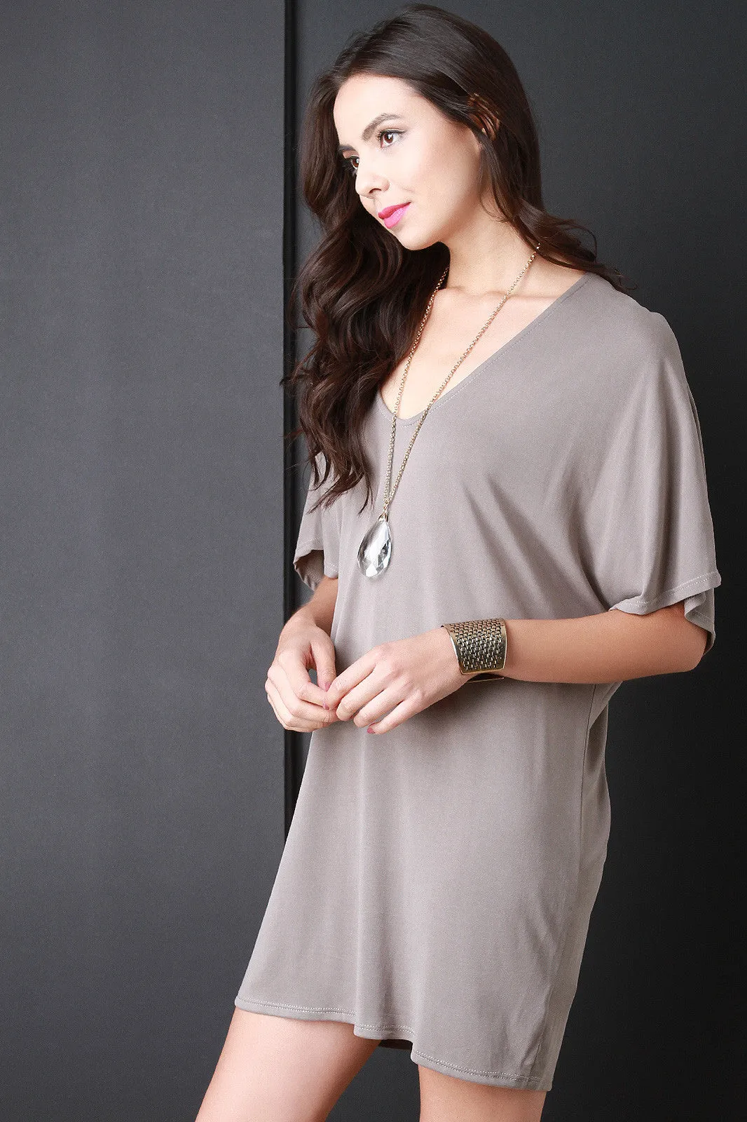 Relaxed Fit Dolman Sleeves Deep V Dress