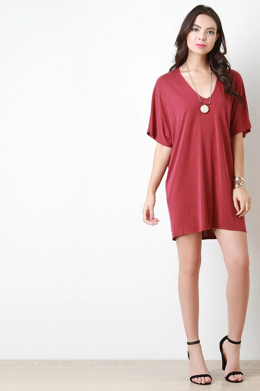 Relaxed Fit Dolman Sleeves Deep V Dress