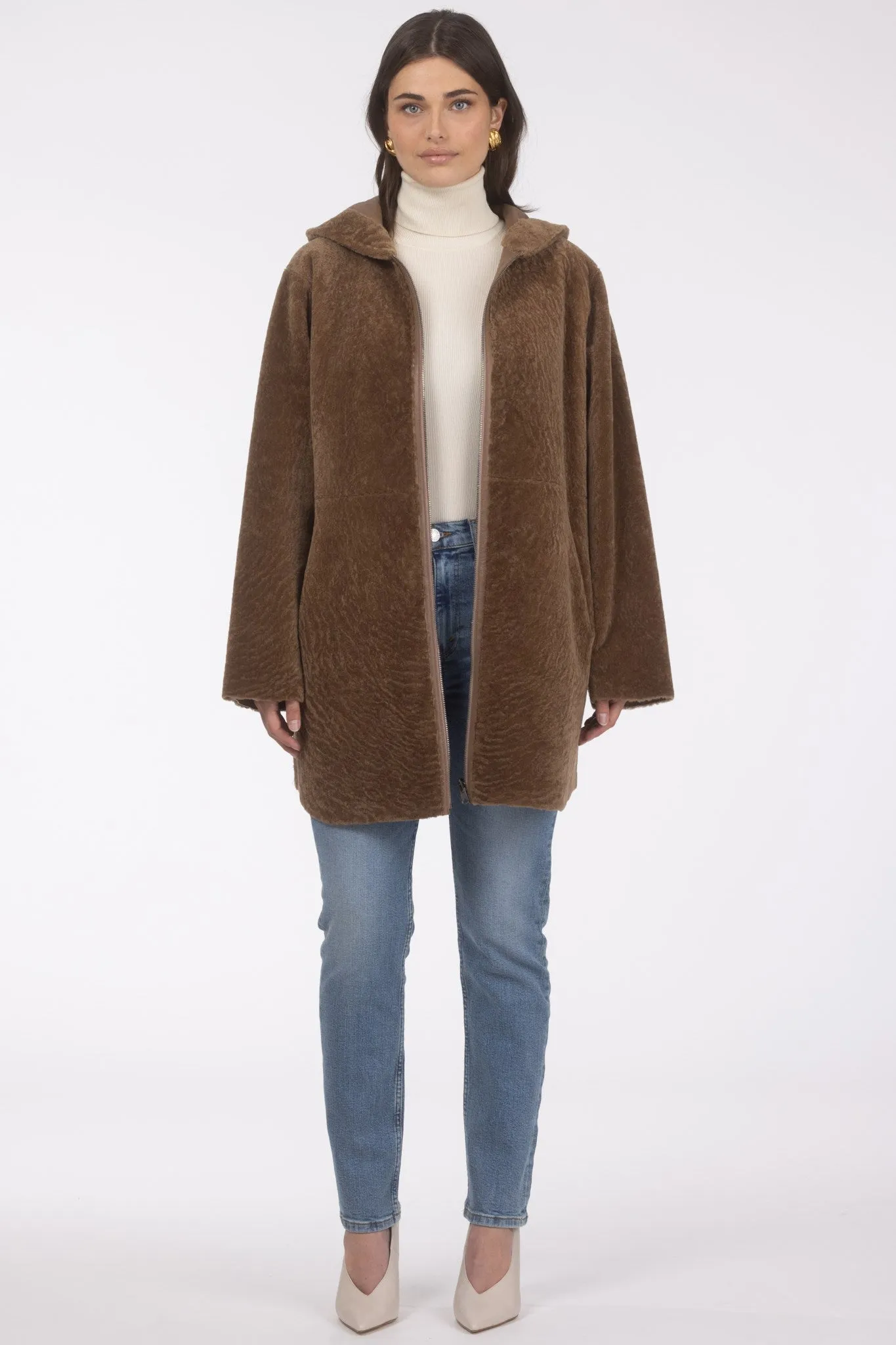 Reversible Textured Shearling Lamb Parka