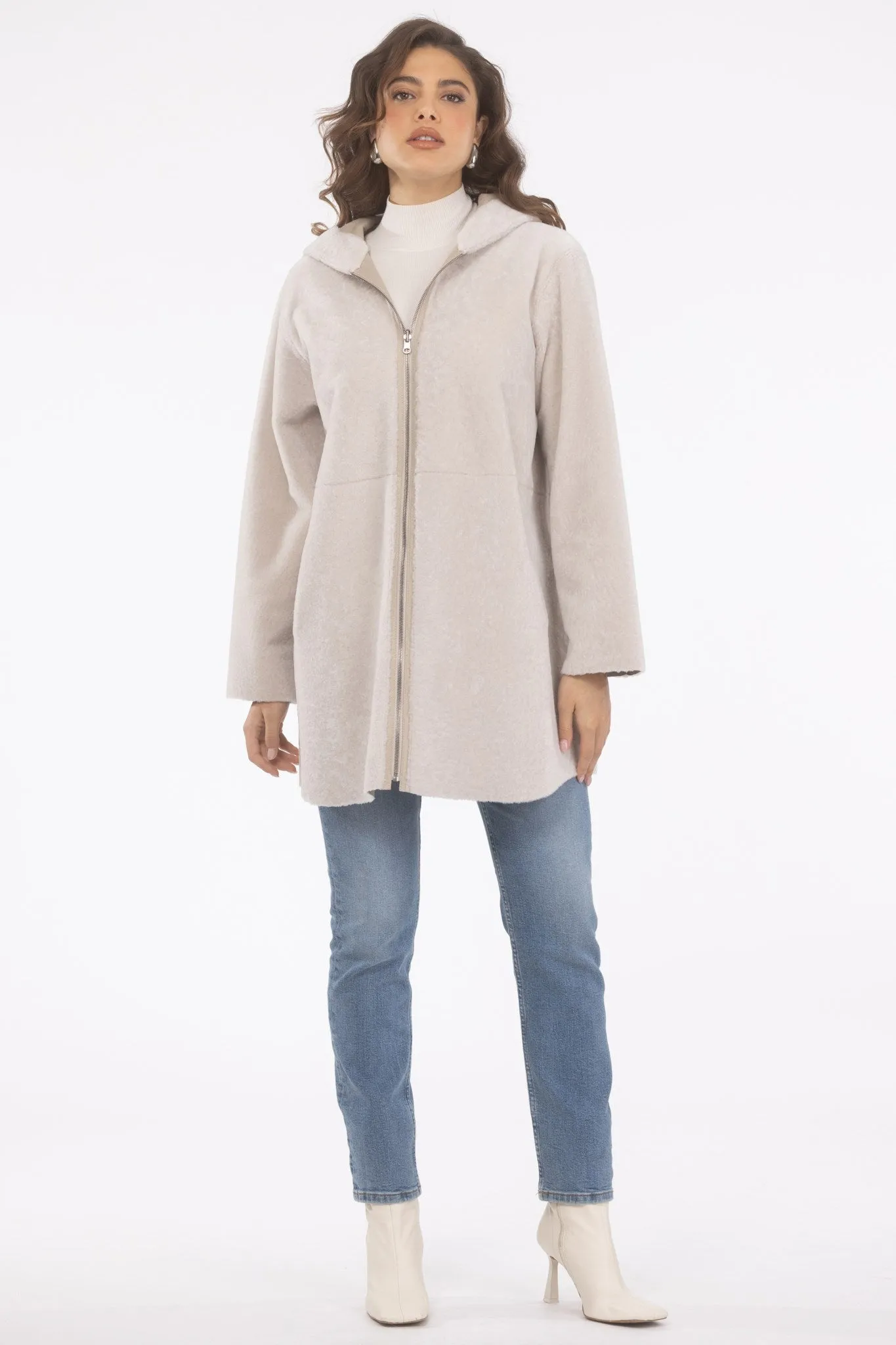 Reversible Textured Shearling Lamb Parka