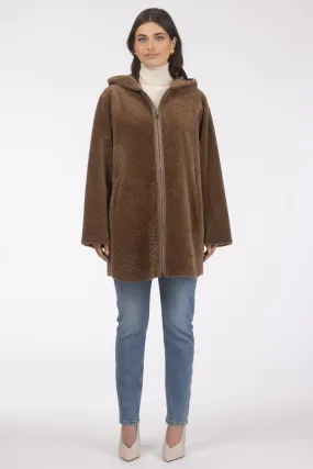 Reversible Textured Shearling Lamb Parka