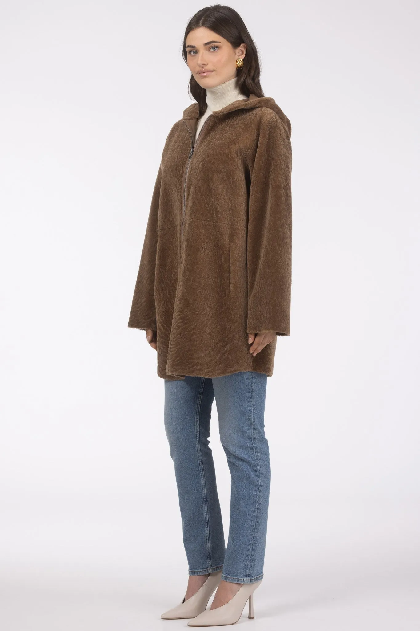 Reversible Textured Shearling Lamb Parka