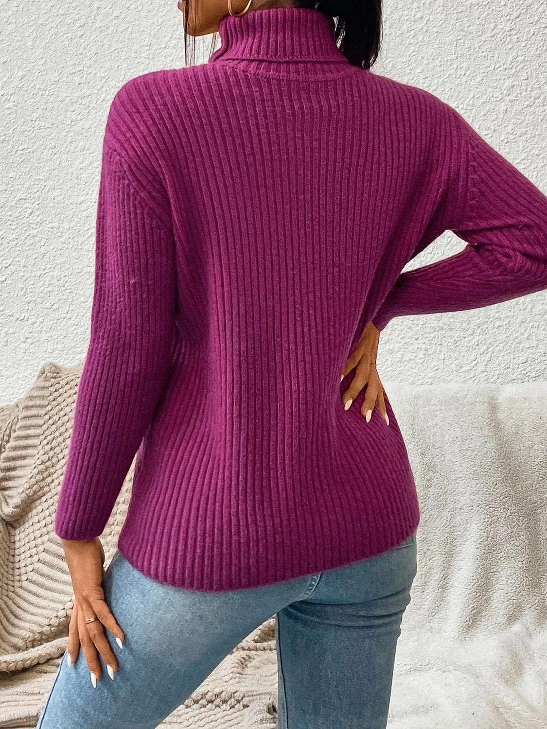 Ribbed Turtle Neck Long Sleeve Sweater