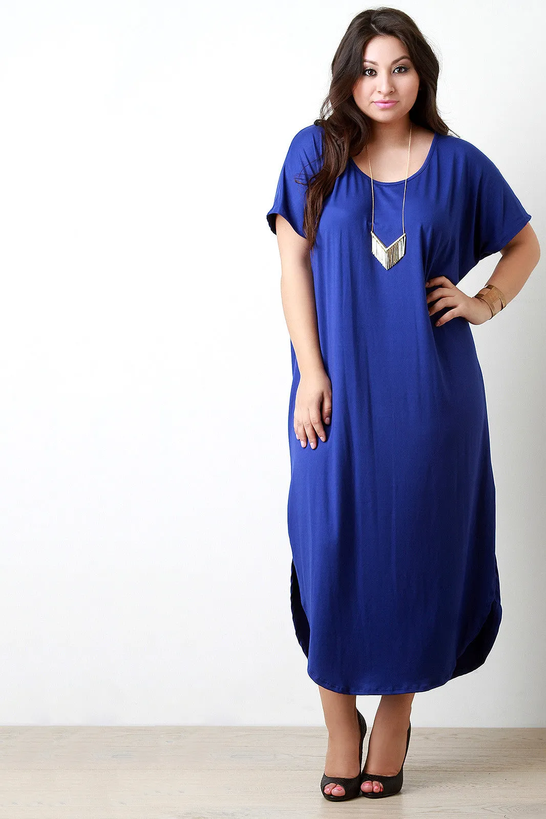 Scoop Neck Dolman Sleeves Maxi Dress