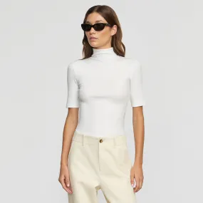 Shae Ribbed Turtleneck Semi-Sheer Tee