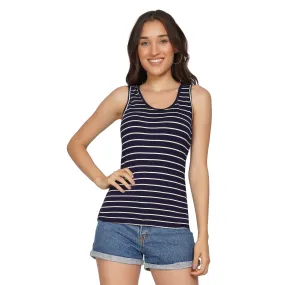 SLAY. Women's Navy Blue with White Stripes Tank Top