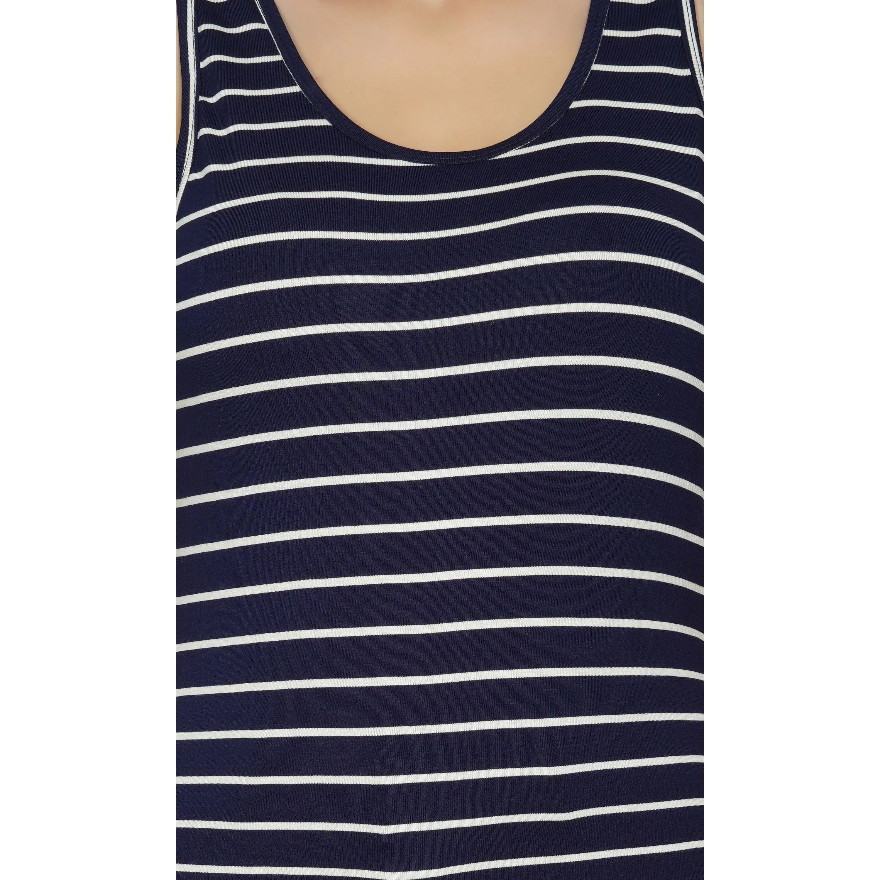 SLAY. Women's Navy Blue with White Stripes Tank Top