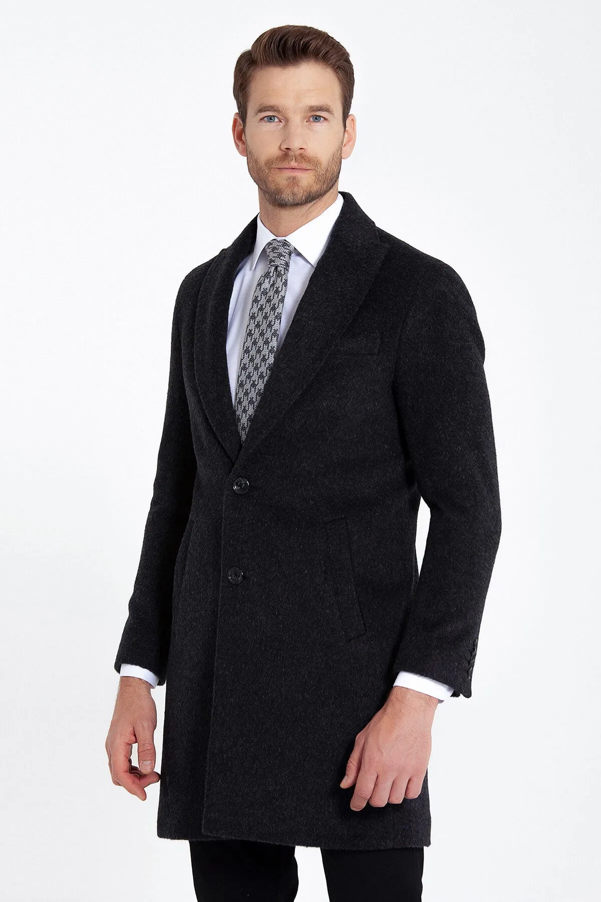 Slim Fit Cachet Charcoal Wool Blend Overcoat