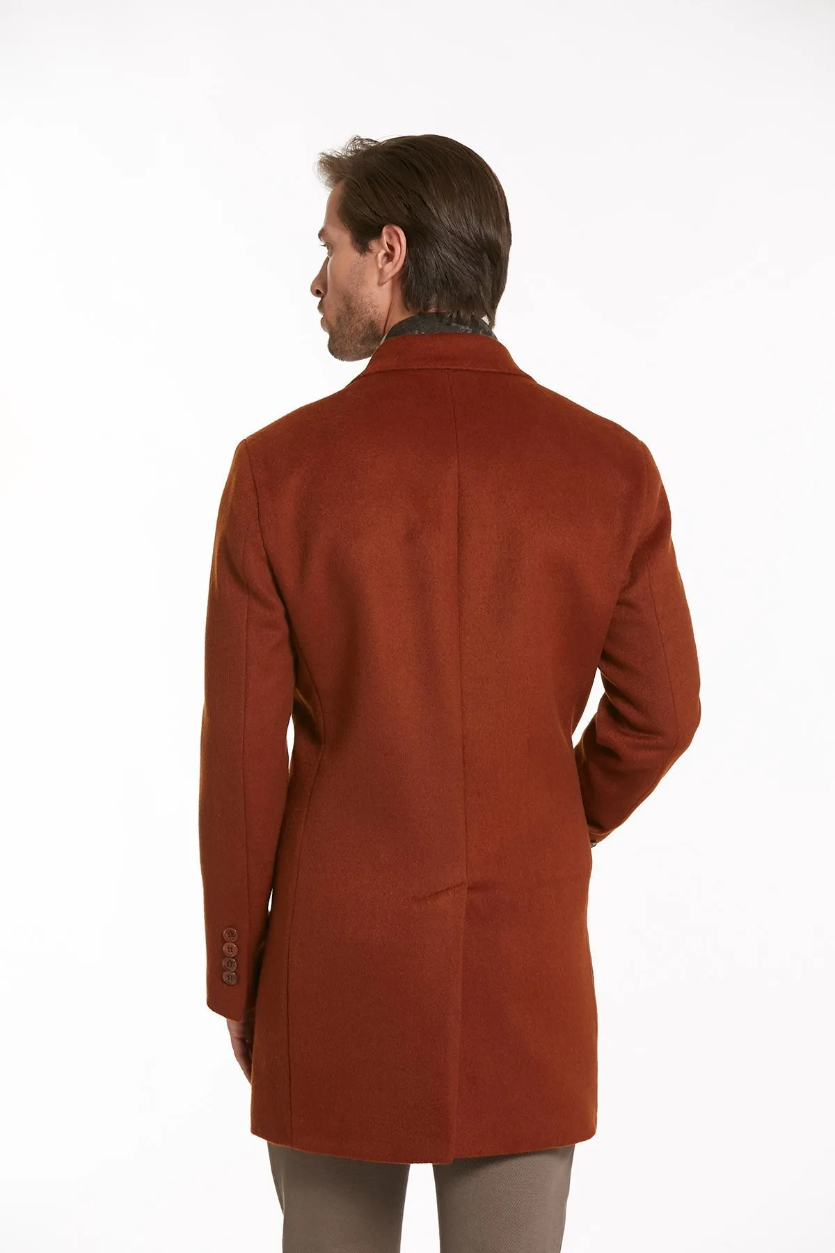 Slim Fit Cachet Double Breasted Brick Wool Blend Overcoat