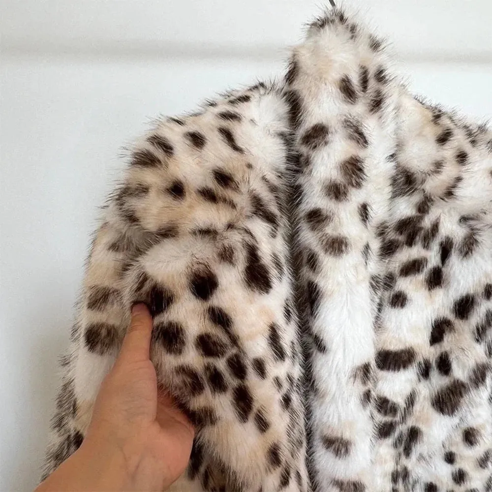 Snow Leopard Style Faux Fur Coat