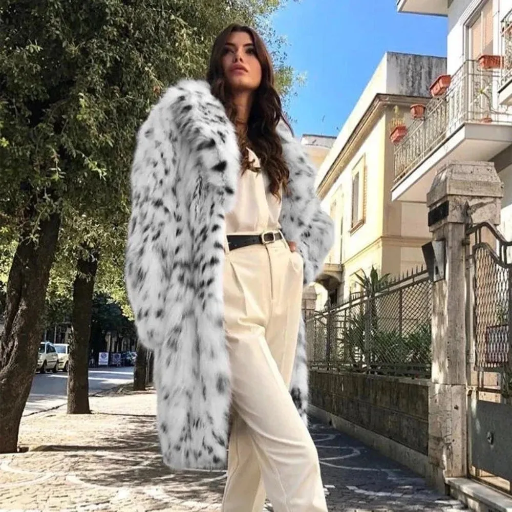 Snow Leopard Style Faux Fur Coat