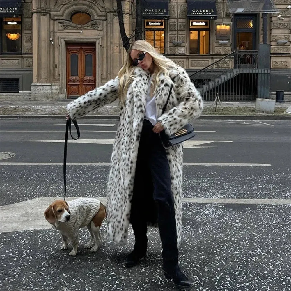 Snow Leopard Style Faux Fur Coat