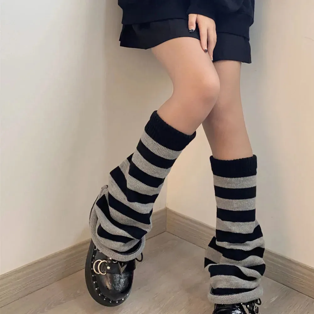 Sohiwoo Legwarmers Skeleton Japanese Jk Knitted Leg Warmer Red Heart Lolita Stockings Punk Harajuku Long Cable Knit Socks Flared Socks